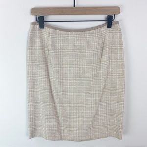 Casual Corner Boucle Pencil Skirt Cream White Suede Trim Size 8